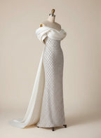 Elegant Mermaid Evening Dress with Asymmetrical Sequin Sleeves | Formal Gown for Stunning Style