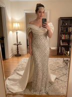 Elegant Mermaid Evening Dress with Asymmetrical Sequin Sleeves | Formal Gown for Stunning Style