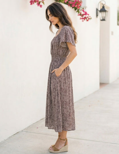 Elegant Midi Dress | Limited Edition Woven Dress with Flutter Sleeves | Comfortable Fit for Everyday Style