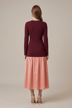 Elegant Midi Dress | Women's Formal Dress with Long Sleeve & Flared Skirt | Stylish Look for Any Occasion