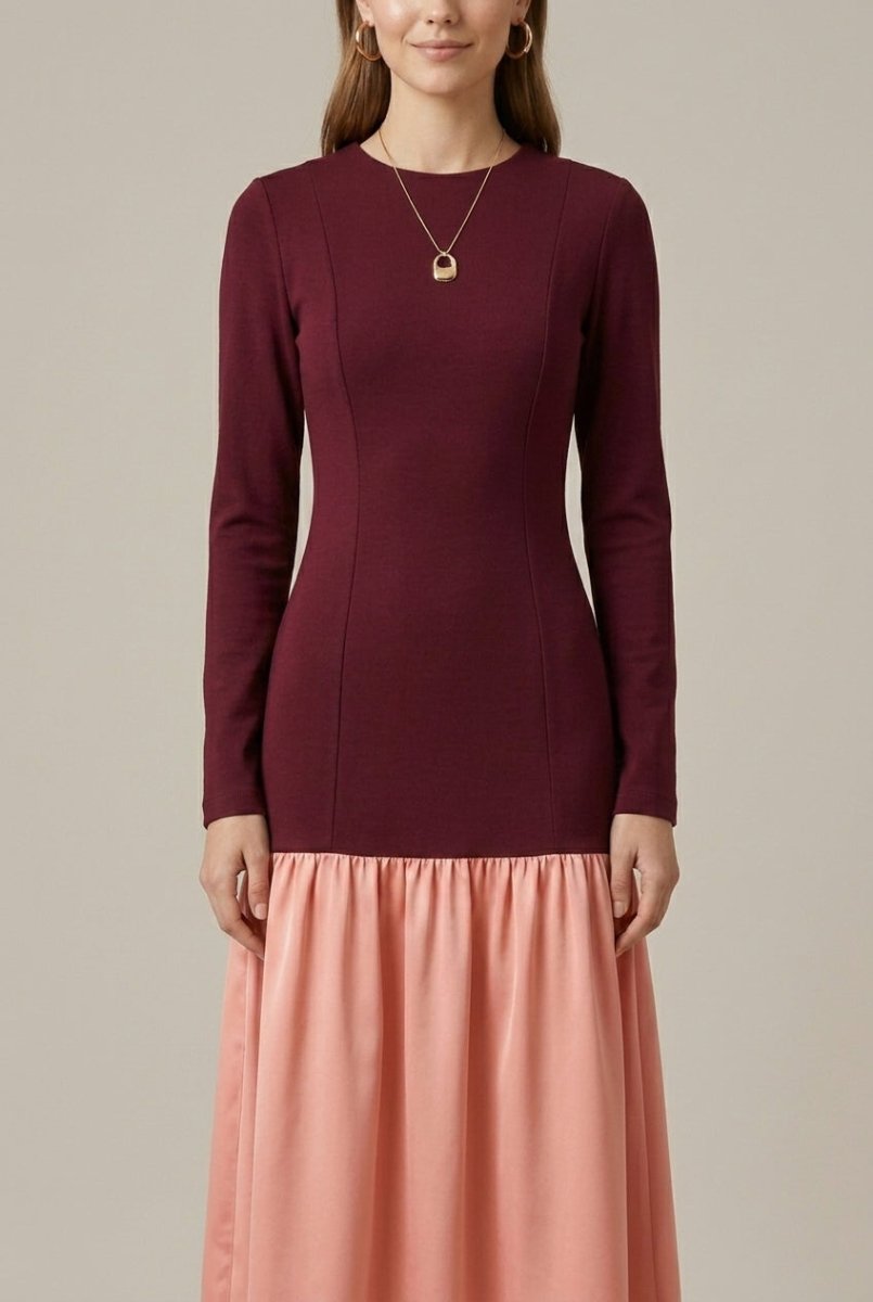 Elegant Midi Dress | Women's Formal Dress with Long Sleeve & Flared Skirt | Stylish Look for Any Occasion