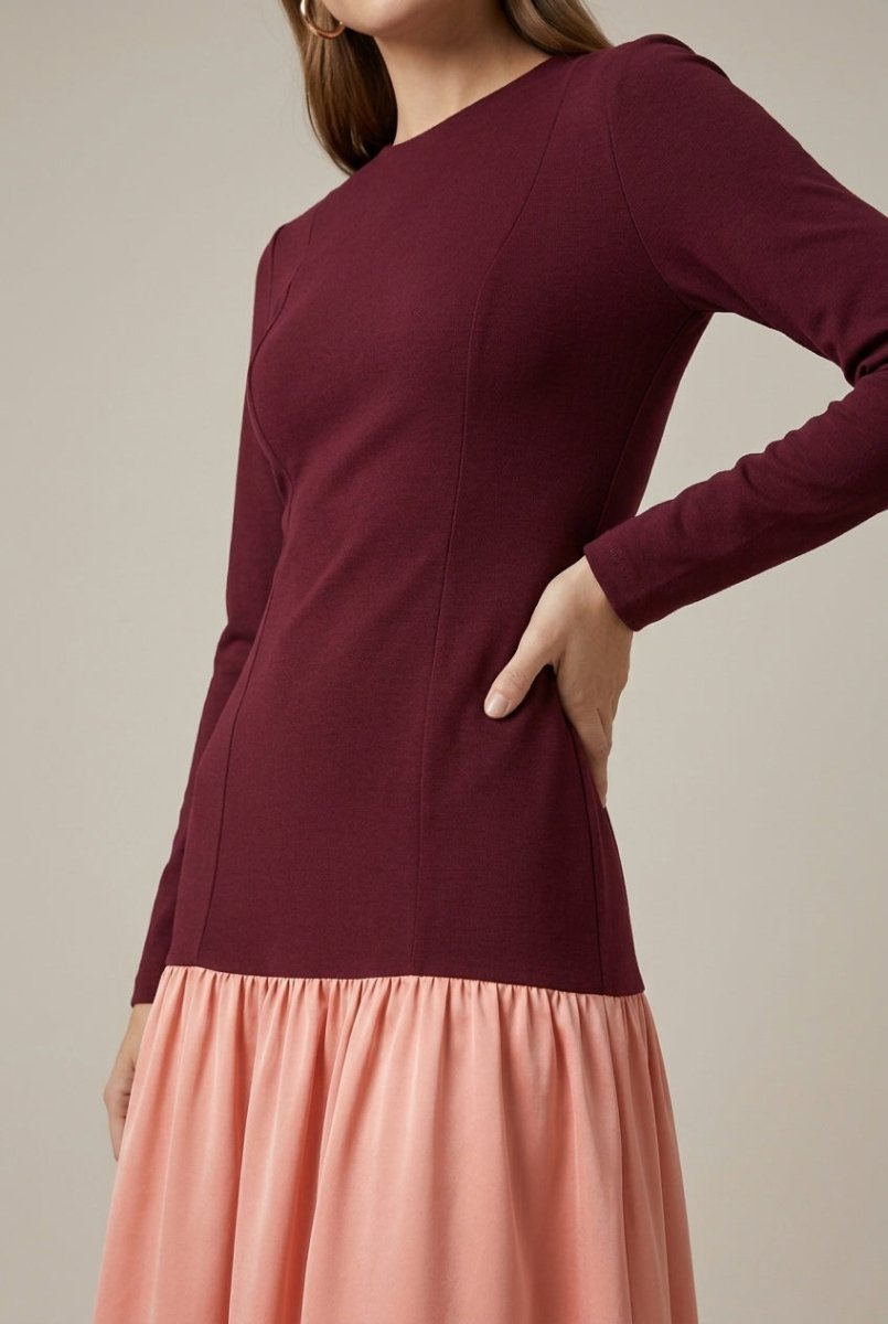 Elegant Midi Dress | Women's Formal Dress with Long Sleeve & Flared Skirt | Stylish Look for Any Occasion