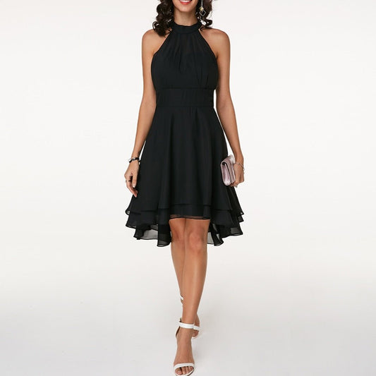 Elegant Ruffle Midi Dress | Women's Summer Dress with Halterneck Design | Flowing Layers for Effortless Style