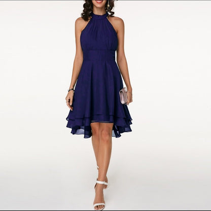 Elegant Ruffle Midi Dress | Women's Summer Dress with Halterneck Design | Flowing Layers for Effortless Style