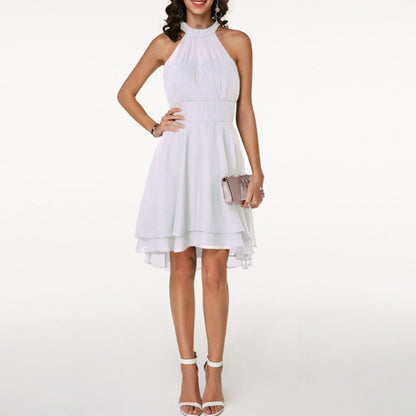 Elegant Ruffle Midi Dress | Women's Summer Dress with Halterneck Design | Flowing Layers for Effortless Style
