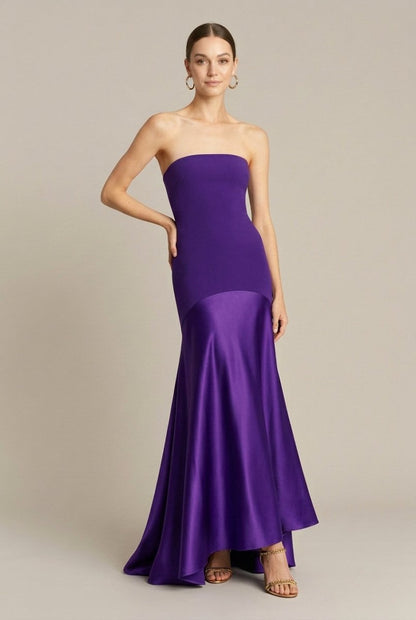 Elegant Strapless Maxi Dress with Flared Satin Hem | Long Dress for Women - Perfect for Formal Events