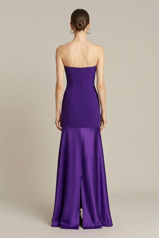 Elegant Strapless Maxi Dress with Flared Satin Hem | Long Dress for Women - Perfect for Formal Events