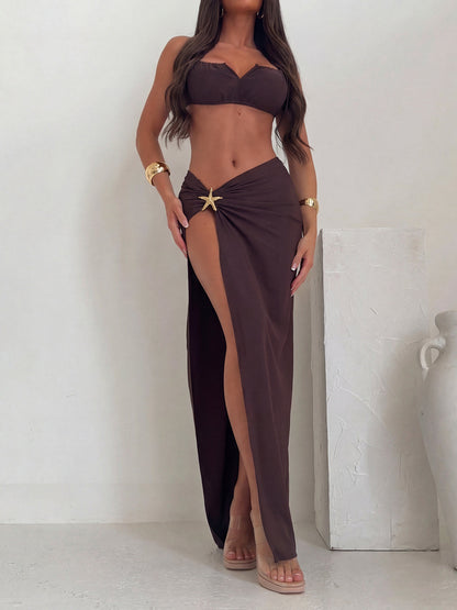 Elegant Swimwear | High Waisted Bikini Set with High Cut Bottoms | Flattering Three-Piece Design for Beach Confidence