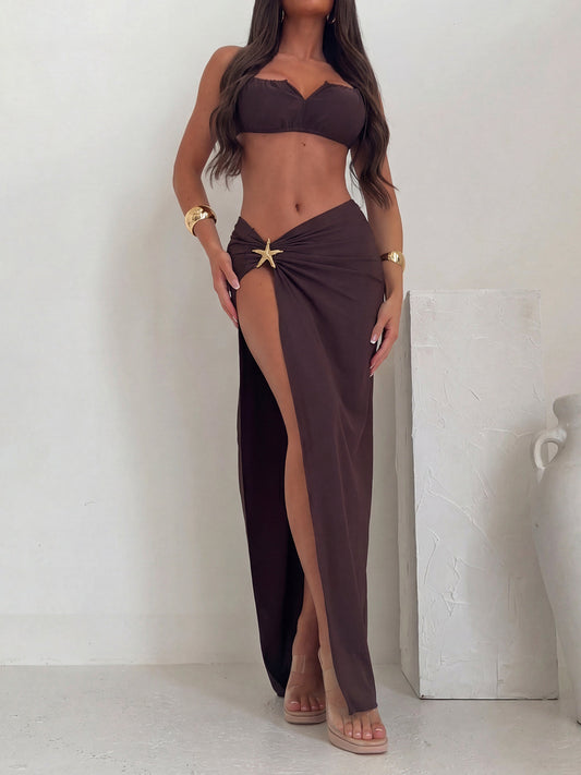 Elegant Swimwear | High Waisted Bikini Set with High Cut Bottoms | Flattering Three-Piece Design for Beach Confidence