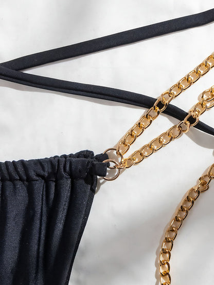 Elegant Swimwear | Women's Bikini Set with Sparkly Chain Trim | Adjustable Ties for Flattering Sun-Kissed Style