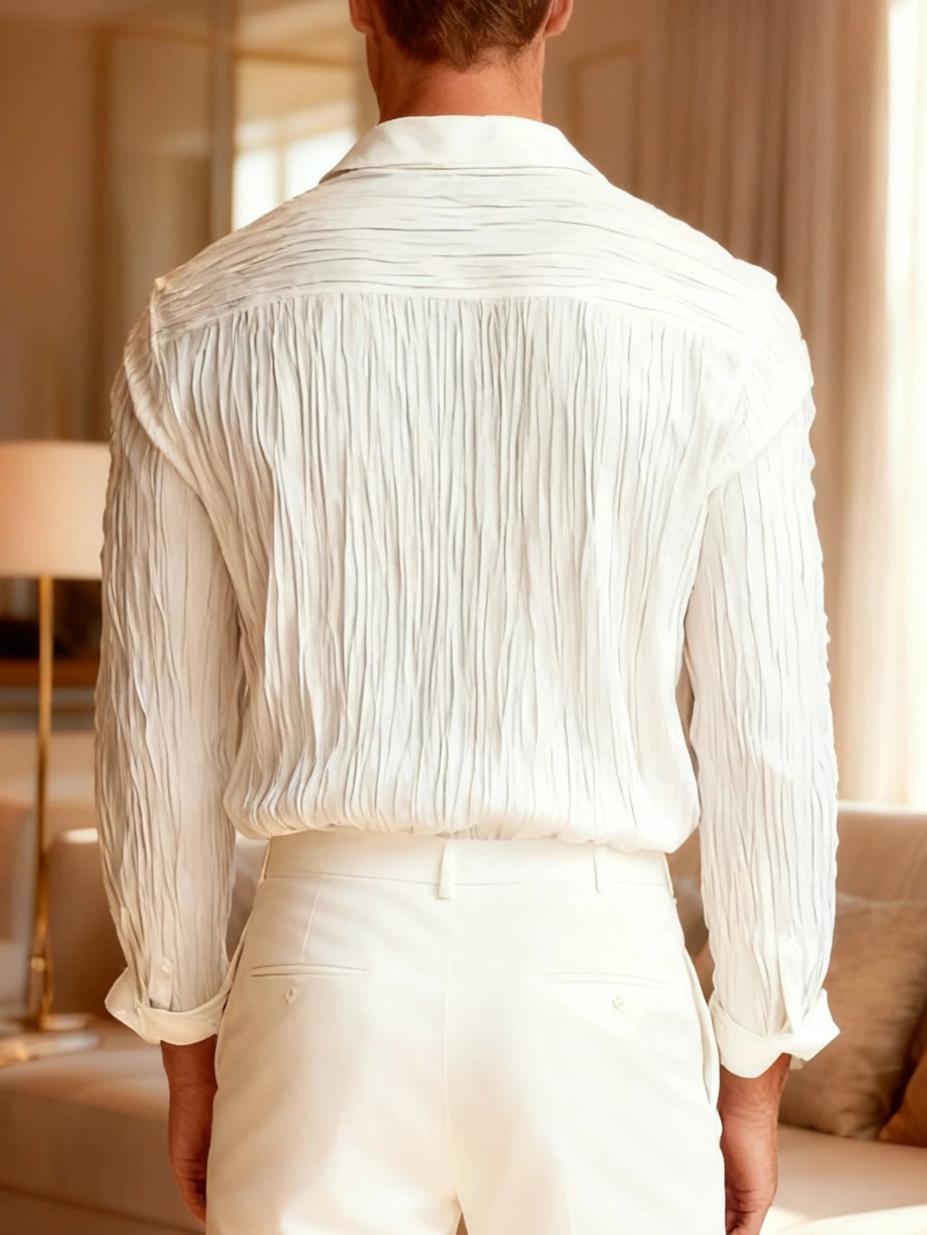 Elegant Textured Men's Dress Shirt with Criss-Cross Design | Breathable Long Sleeve for Stylish Autumn Wear