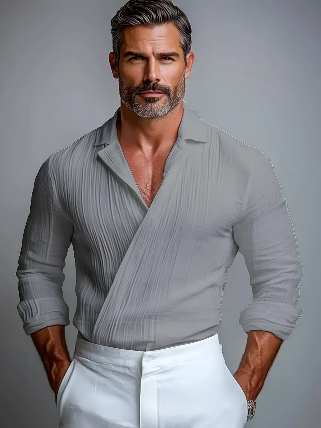 Elegant Textured Men's Dress Shirt with Criss-Cross Design | Breathable Long Sleeve for Stylish Autumn Wear