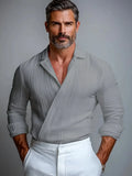 Elegant Textured Men's Dress Shirt with Criss-Cross Design | Breathable Long Sleeve for Stylish Autumn Wear