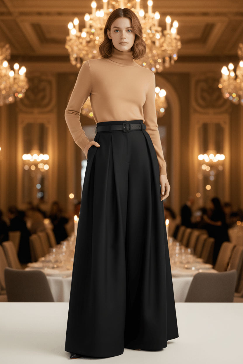 Women's High-Waist Pleated Wide Leg Trousers