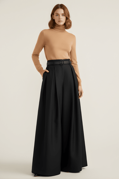 Elegant Women's Wide Leg Trousers with High-Waist & Pleated Design | Tailored Fit for Effortless Style