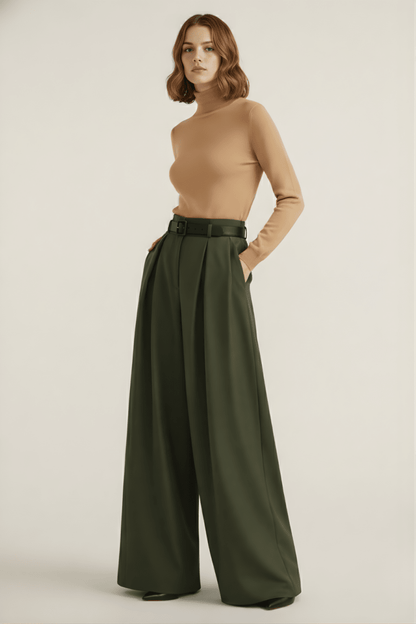 Elegant Women's Wide Leg Trousers with High-Waist & Pleated Design | Tailored Fit for Effortless Style