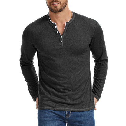 Essential Collection | Men's Long Sleeve Shirt with V-Neck & Moisture-Wicking Fabric | Comfortable Casual Wear for Everyday Style