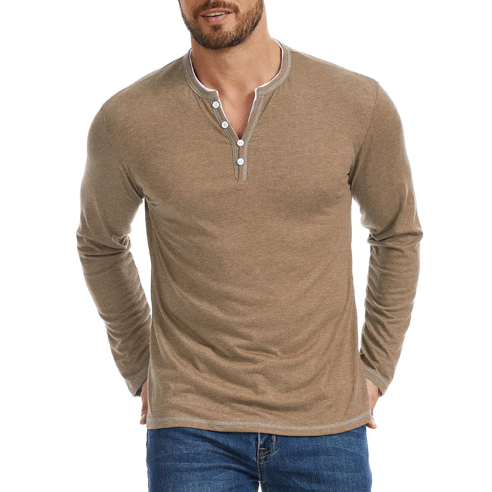 Essential Collection | Men's Long Sleeve Shirt with V-Neck & Moisture-Wicking Fabric | Comfortable Casual Wear for Everyday Style