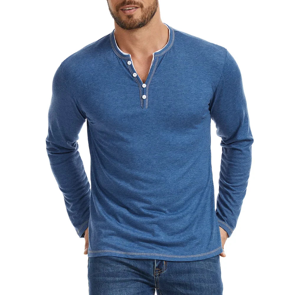 Essential Collection | Men's Long Sleeve Shirt with V-Neck & Moisture-Wicking Fabric | Comfortable Casual Wear for Everyday Style