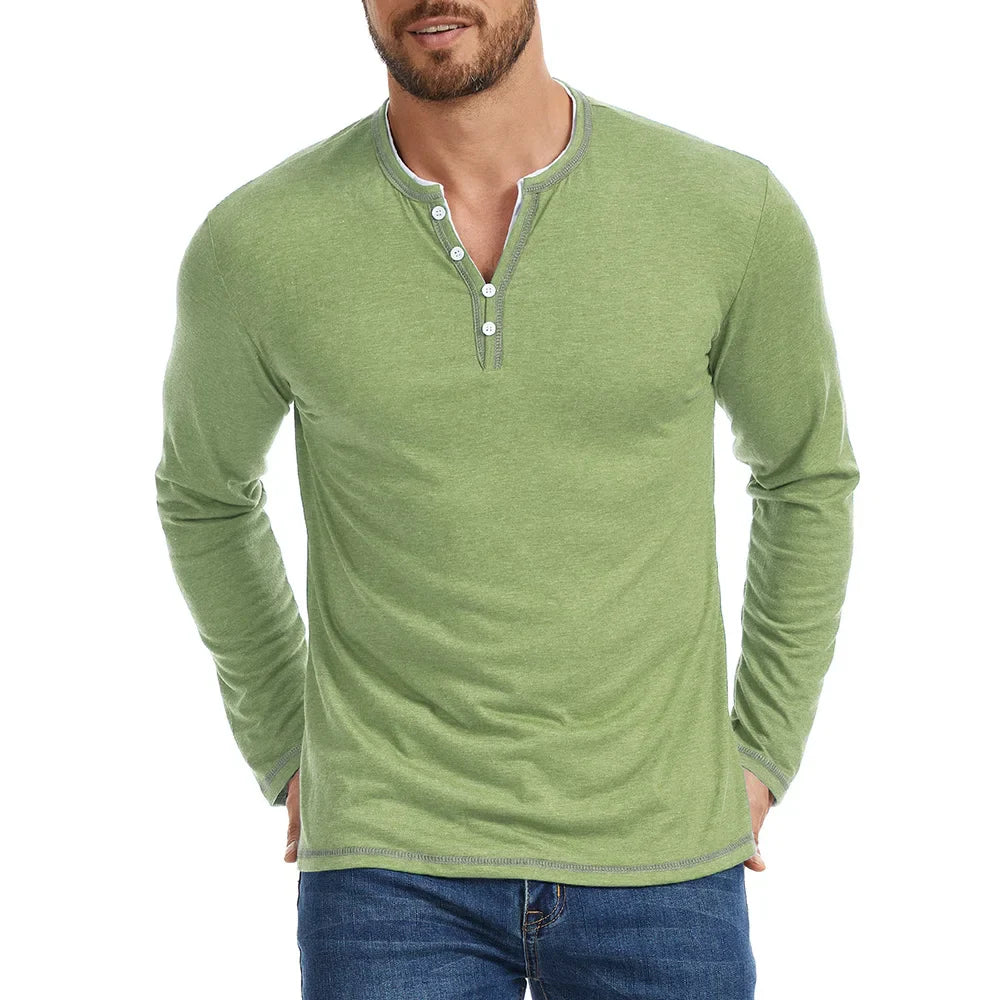 Essential Collection | Men's Long Sleeve Shirt with V-Neck & Moisture-Wicking Fabric | Comfortable Casual Wear for Everyday Style