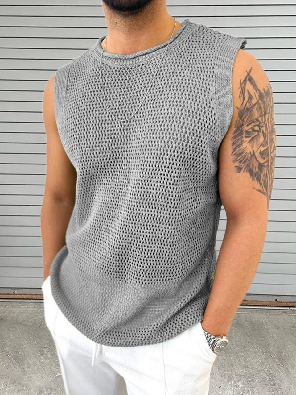 Men's Knit Tank Top – Hollow Out Sleeveless Pullover Vest Summer Casual Streetwear