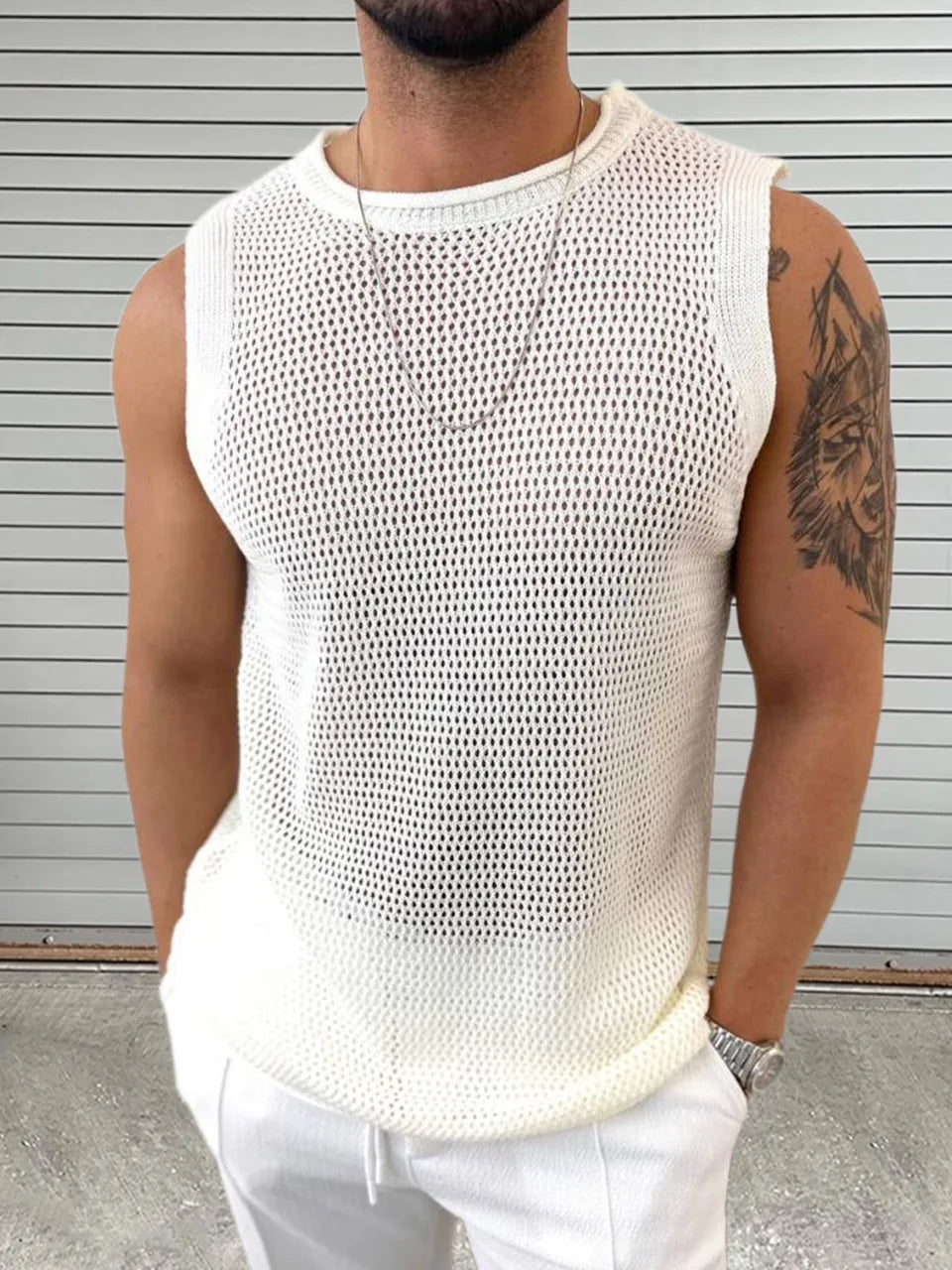 Men's Knit Tank Top – Hollow Out Sleeveless Pullover Vest Summer Casual Streetwear