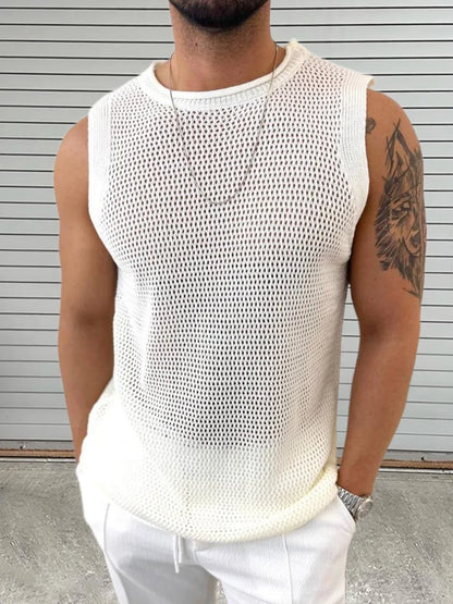 Men's Knit Tank Top – Hollow Out Sleeveless Pullover Vest Summer Casual Streetwear