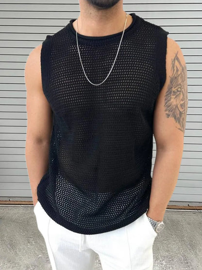 Men's Knit Tank Top – Hollow Out Sleeveless Pullover Vest Summer Casual Streetwear