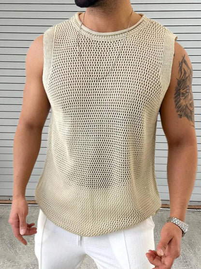 Men's Knit Tank Top – Hollow Out Sleeveless Pullover Vest Summer Casual Streetwear
