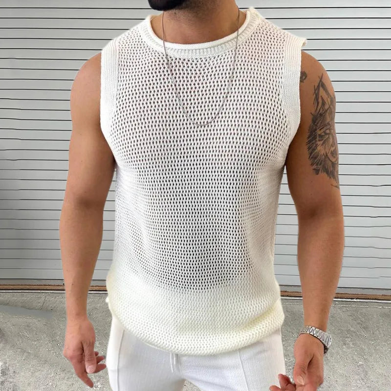 Men's Knit Tank Top – Hollow Out Sleeveless Pullover Vest Summer Casual Streetwear