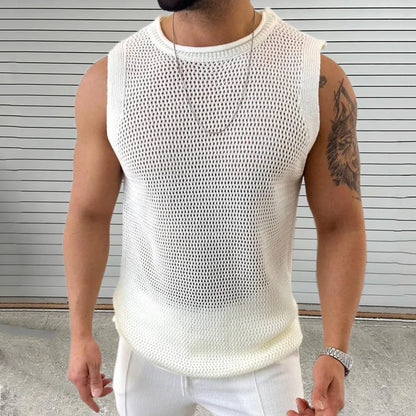 Men's Knit Tank Top – Hollow Out Sleeveless Pullover Vest Summer Casual Streetwear