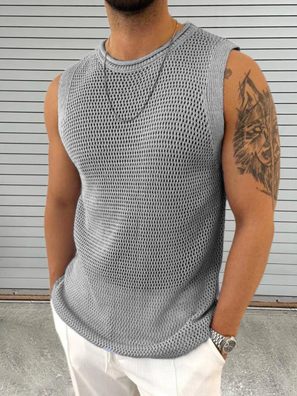 Men's Knit Tank Top – Hollow Out Sleeveless Pullover Vest Summer Casual Streetwear