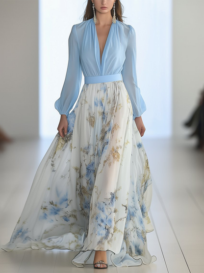 Odette Floral Chiffon Ruffle Maxi Dress | Premium Evening Dress