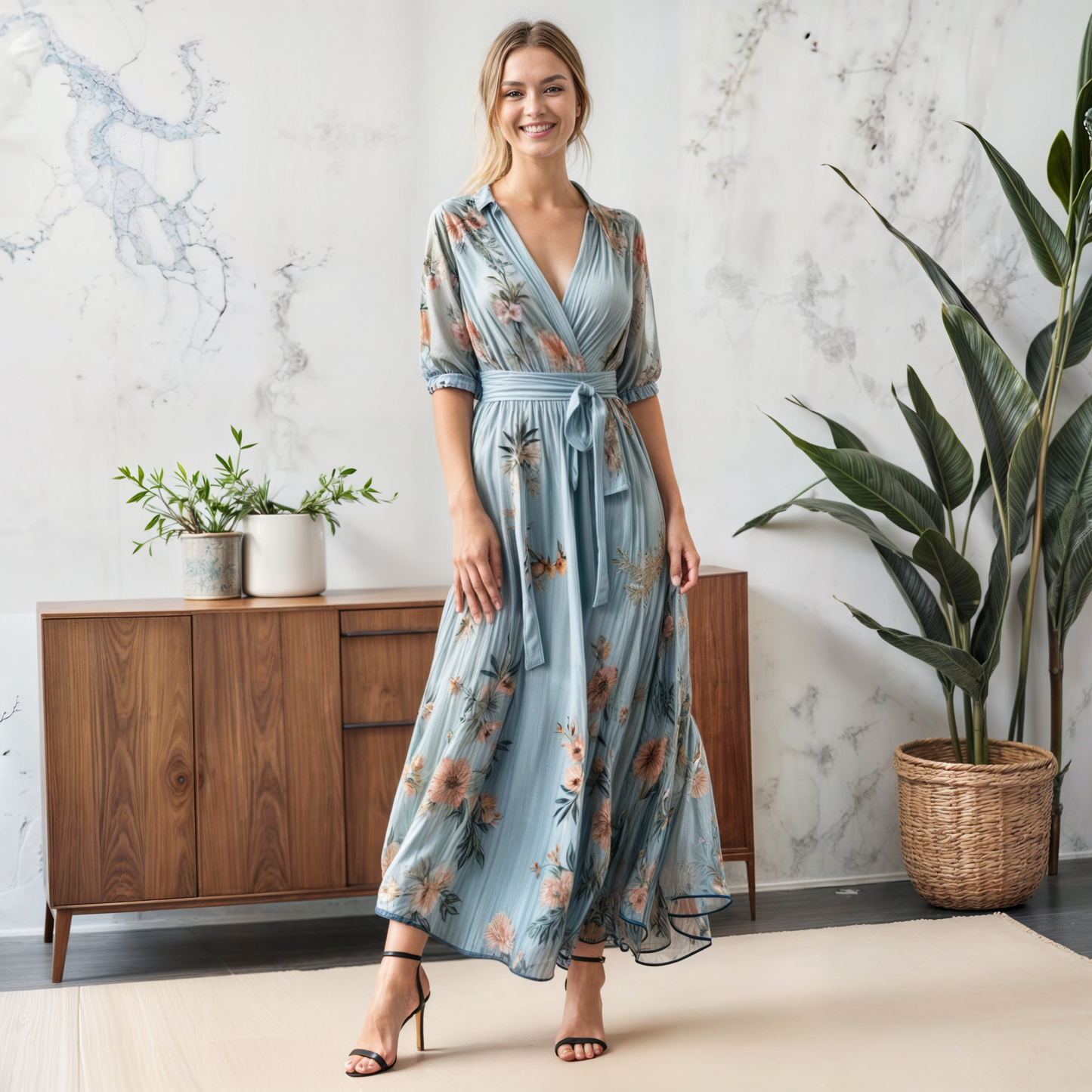 Camille Floral Chiffon Wrap Maxi Dress | Premium Wedding Guest Dress