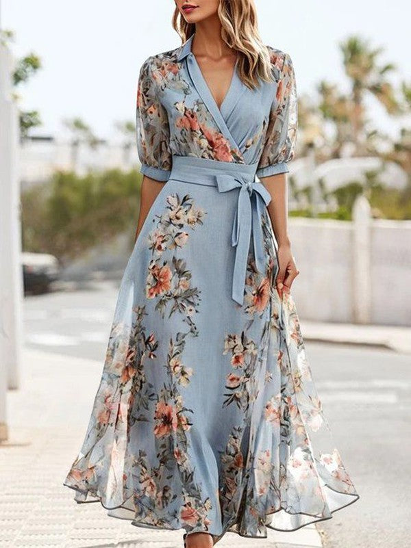 Camille Floral Chiffon Wrap Maxi Dress | Premium Wedding Guest Dress