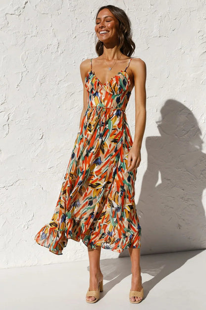 Arabella Floral Spaghetti Strap Midi Dress | Premium Summer Dress