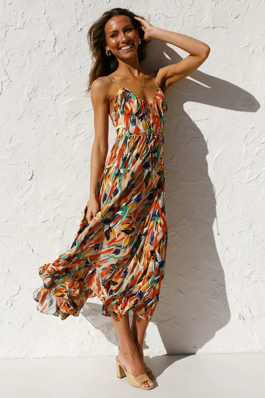 Arabella Floral Spaghetti Strap Midi Dress | Premium Summer Dress