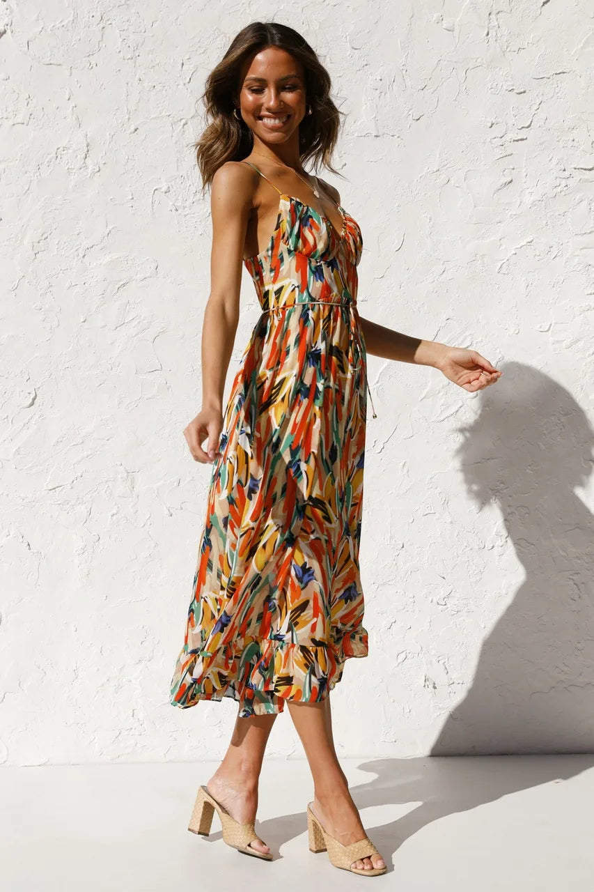 Arabella Floral Spaghetti Strap Midi Dress | Premium Summer Dress