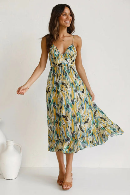 Arabella Floral Spaghetti Strap Midi Dress | Premium Summer Dress