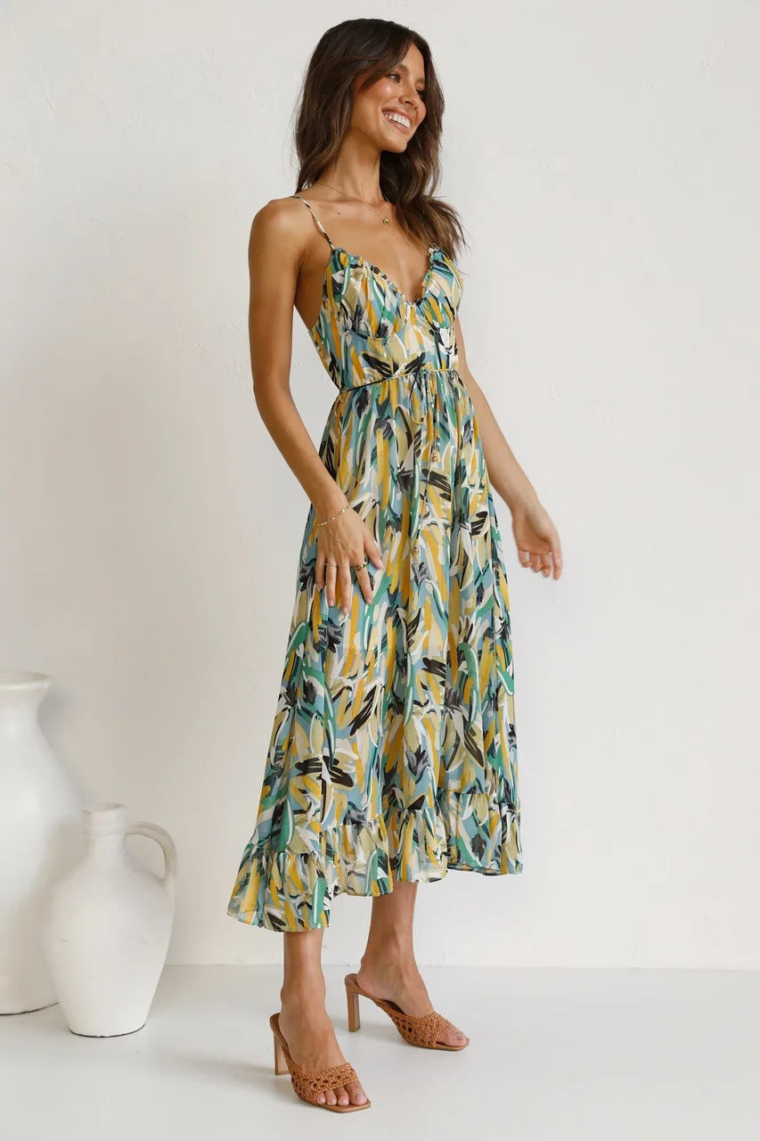 Arabella Floral Spaghetti Strap Midi Dress | Premium Summer Dress