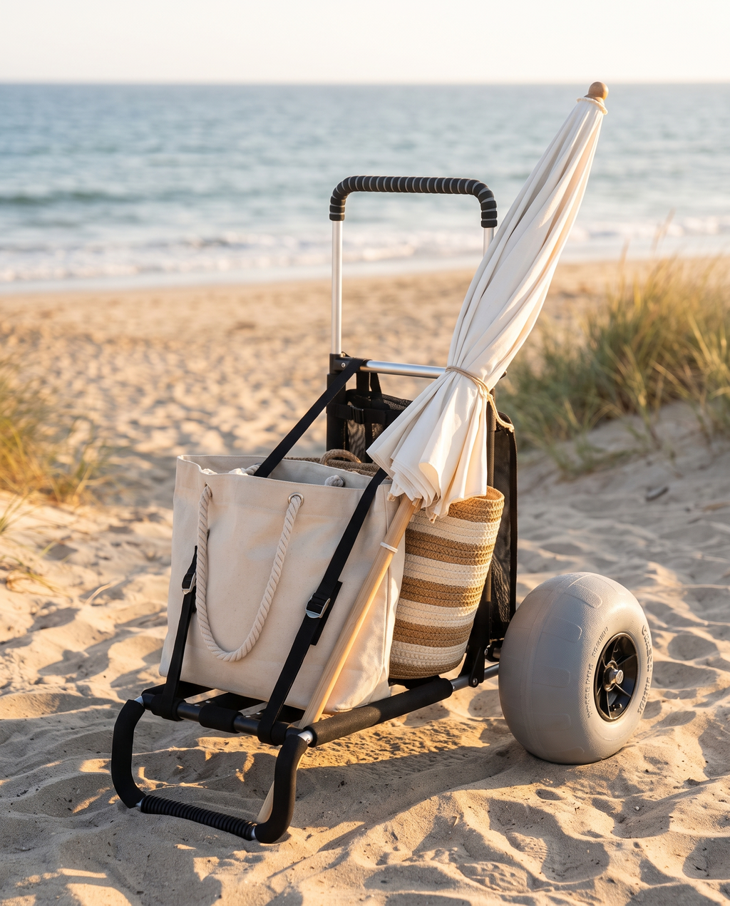 Folding Beach Cart with Balloon Wheels — 165LB Heavy-Duty Sand Cart