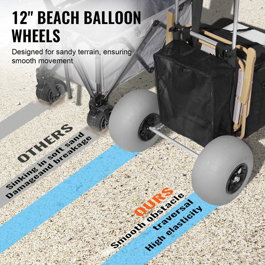 Folding Beach Cart with Balloon Wheels — 165LB Heavy-Duty Sand Cart