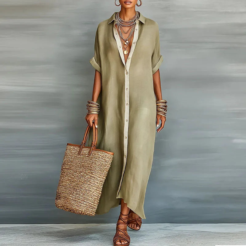 Gemma Collection | Women's Dress - Linen Long Shirt Sundress with Relaxed Fit | Lightweight and Breathable for Effortless Summer Style