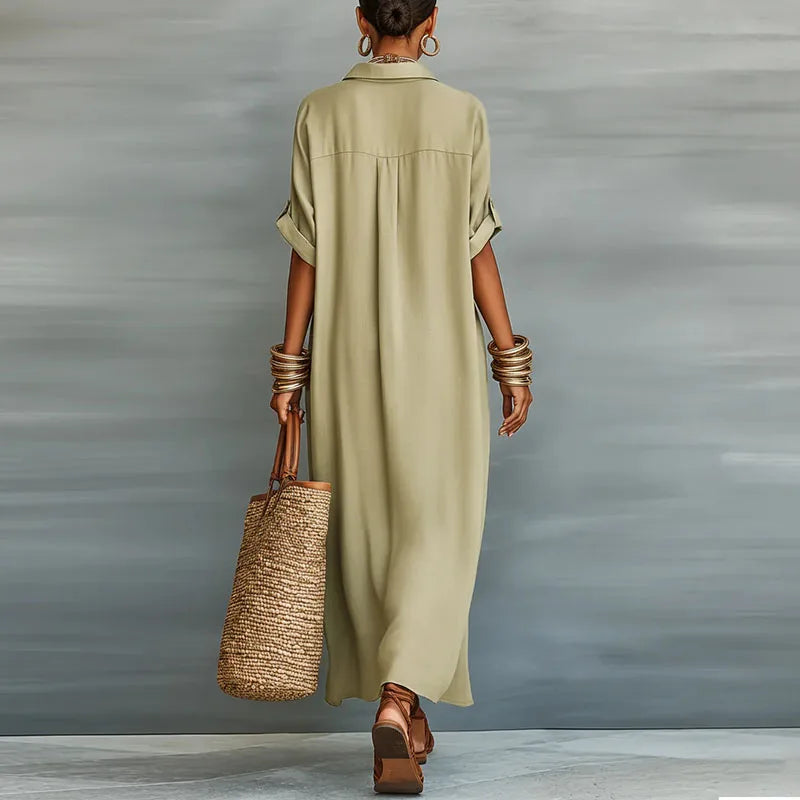 Gemma Collection | Women's Dress - Linen Long Shirt Sundress with Relaxed Fit | Lightweight and Breathable for Effortless Summer Style