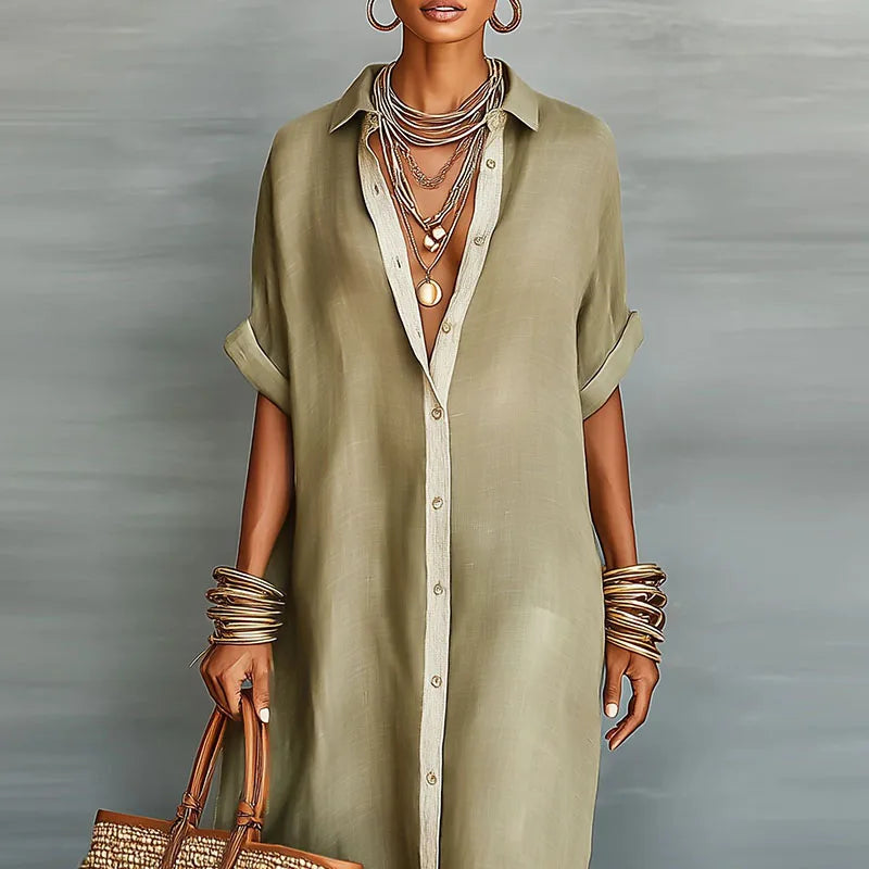 Gemma Collection | Women's Dress - Linen Long Shirt Sundress with Relaxed Fit | Lightweight and Breathable for Effortless Summer Style