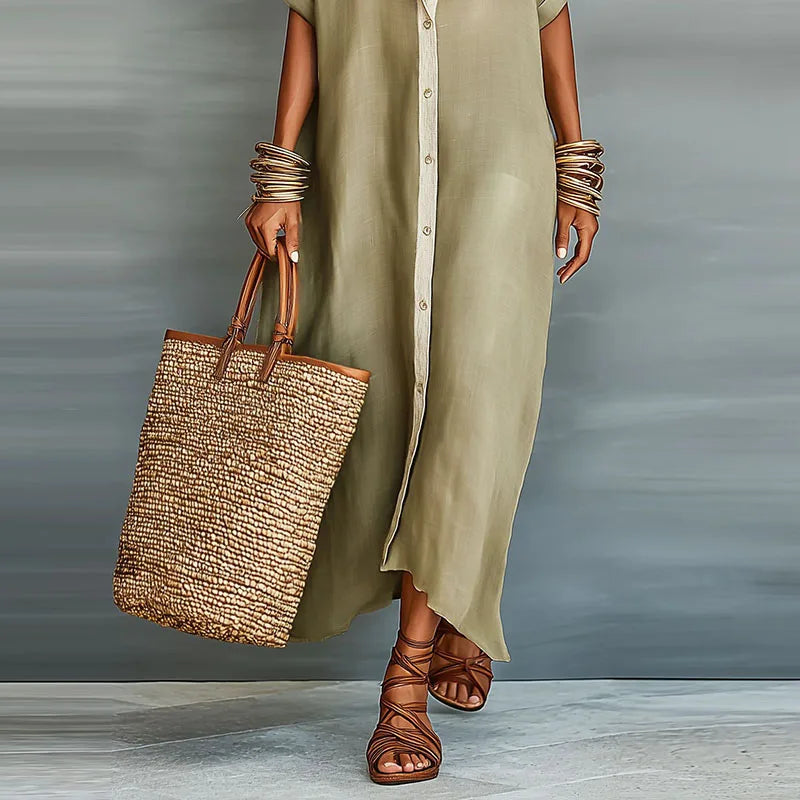 Gemma Collection | Women's Dress - Linen Long Shirt Sundress with Relaxed Fit | Lightweight and Breathable for Effortless Summer Style