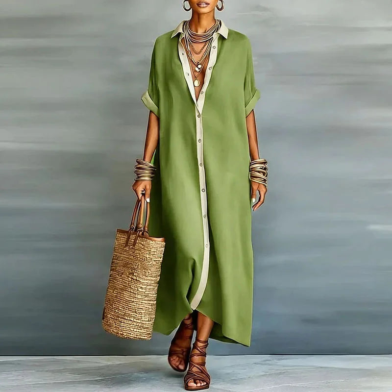 Gemma Collection | Women's Dress - Linen Long Shirt Sundress with Relaxed Fit | Lightweight and Breathable for Effortless Summer Style