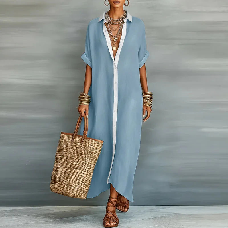 Gemma Collection | Women's Dress - Linen Long Shirt Sundress with Relaxed Fit | Lightweight and Breathable for Effortless Summer Style