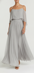 Women's Grey Chiffon Two-Piece Set — Cold Shoulder Top & Flared Skirt