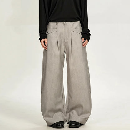 Grey Double Pleat Bootcut Pants for Men – Loose Fit Casual Dress Trousers